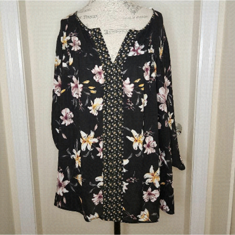 Black Floral Blouse Tunic Top